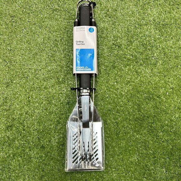 Room Essentials Stanless Steel Grill Tool Set 3 Pieces Heavy Duty Black - New - Picture 2 of 4